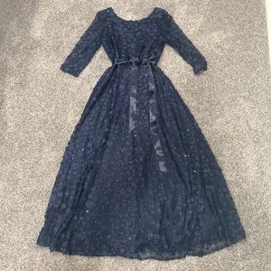 Tahari dark navy blue A-line gown